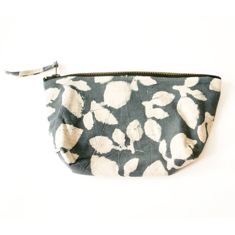 Grey Leaf Cosmetic Bag Large Zipper Pouch Media 1 of 3
