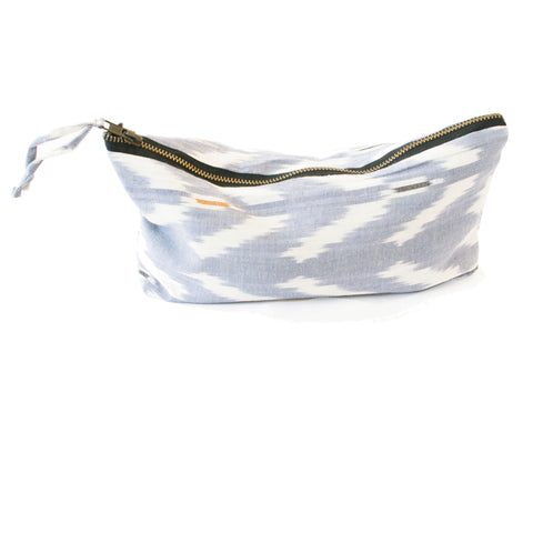 Periwinkle Blue Ikat Tulip Large Zipper Pouch Fair Trade