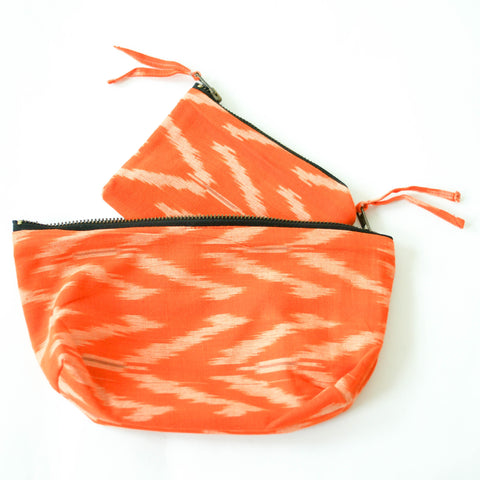 Tangerine Tulip Cotton Ikat Large Zipper Pouch