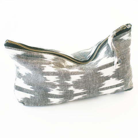 SOLD OUT: Grey Ikat Triangle Large Zipper Pouch