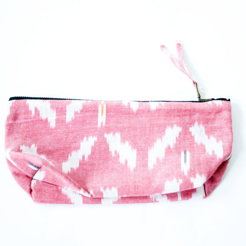 Rose Wine Ikat Tulip Large Zipper Pouch