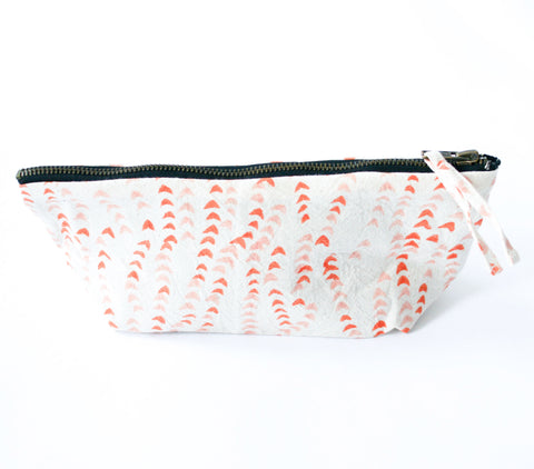 Orange, Pink Succulent Vine Block Print Large Zipper Pouch