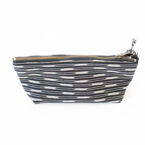 Black Dash Stripe Ikat Large Zipper Pouch
