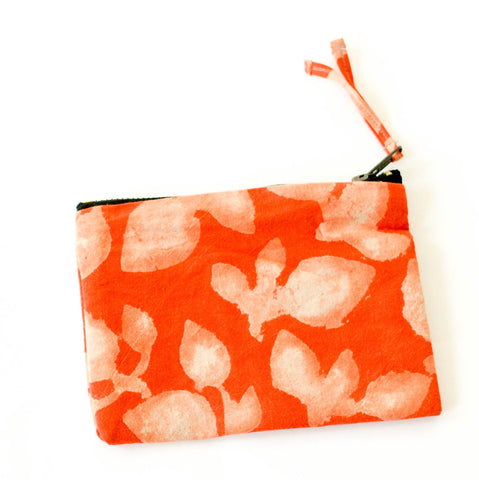 Orange Leaf Blockprinted Small Zipper Pouch