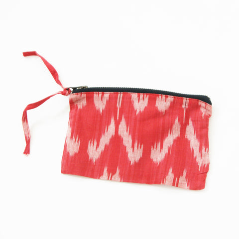 Orange Tulip Cotton Ikat Small Zipper Pouch