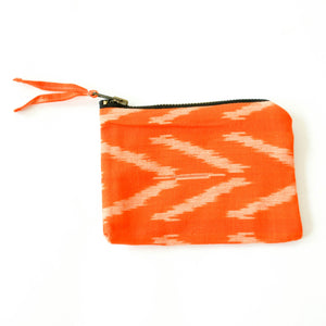 Tangerine Tulip Cotton Ikat Small Zipper Pouch