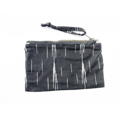 Black Ikat Arrow Stripe Handwoven Cotton Zipper Pouch Coin Purse