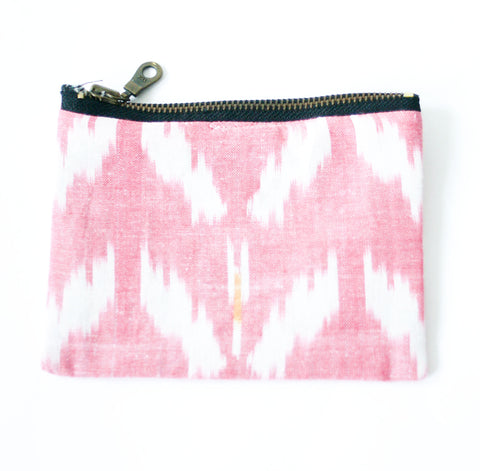 Rose Wine Ikat Tulip Small Zipper Pouch