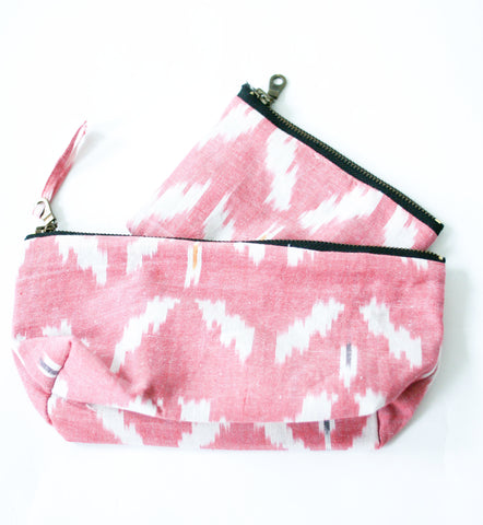 Gift Set: Rose Wine Ikat Tulip Zipper Pouch