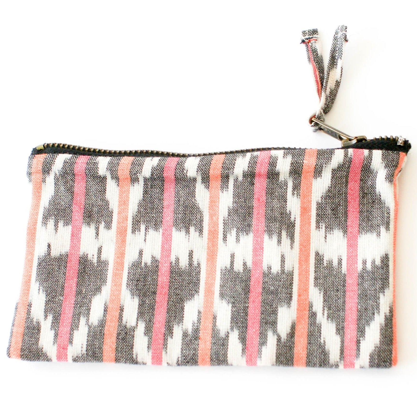 Orange Pink Ikat Triangle Stripe Small Zipper Pouch