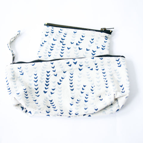 Gift Set:  Blue Succulent Vine Block Print Zipper Pouch