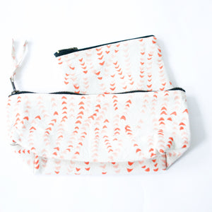 Gift Set: Orange, Pink Succulent Vine Block Print Zipper Pouch