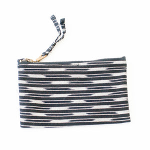 Black Dash Stripe Cotton Ikat Small Zipper Pouch