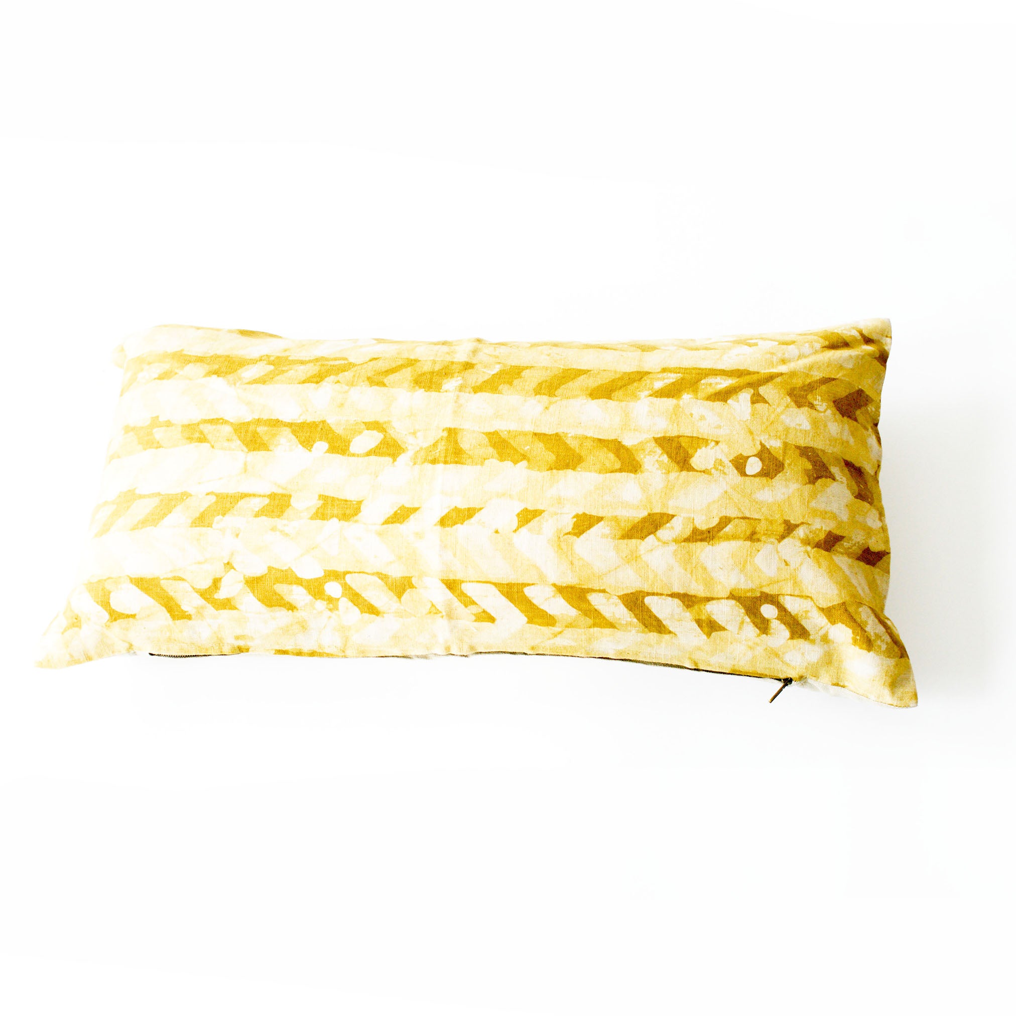 Gold Maize Chevron Linen Blockprinted Lumbar Toss Pillow 12 x 24