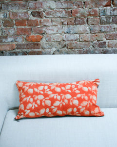 Orange Leaf Blockprinted Lumbar Toss Pillow 12 x 24