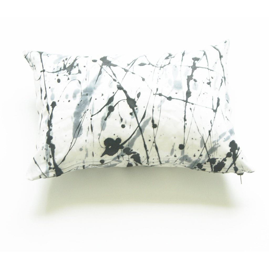 White Black Splatter Paint African Batik Linen Lumbar Pillow