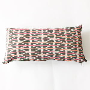 Orange Pink Triangle Stripe Woven Ikat Lumbar Pillow 12 x 24