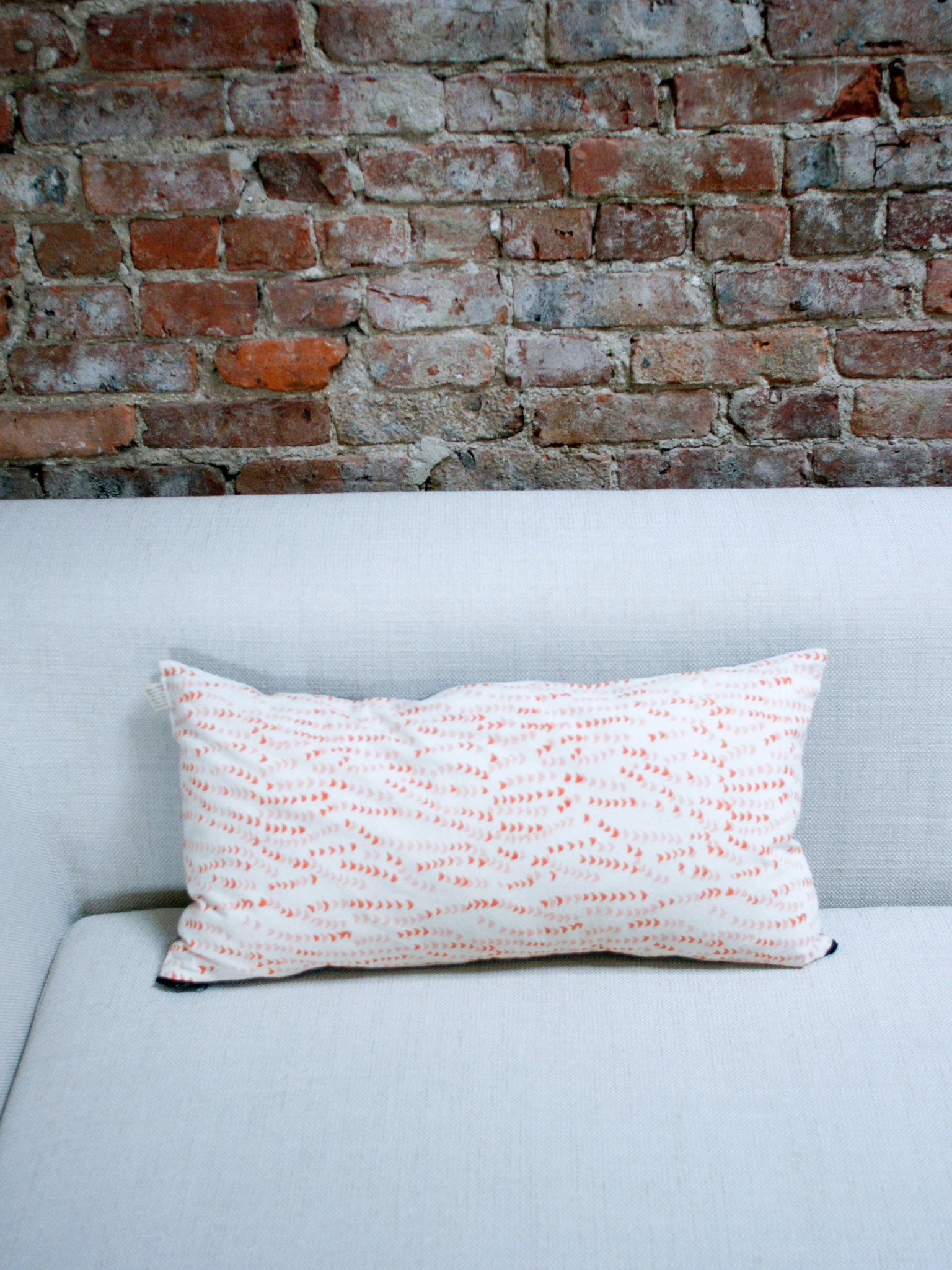 Orange Pink Succulent Vine Block Printed Cotton Lumbar Pillow 12 x 24