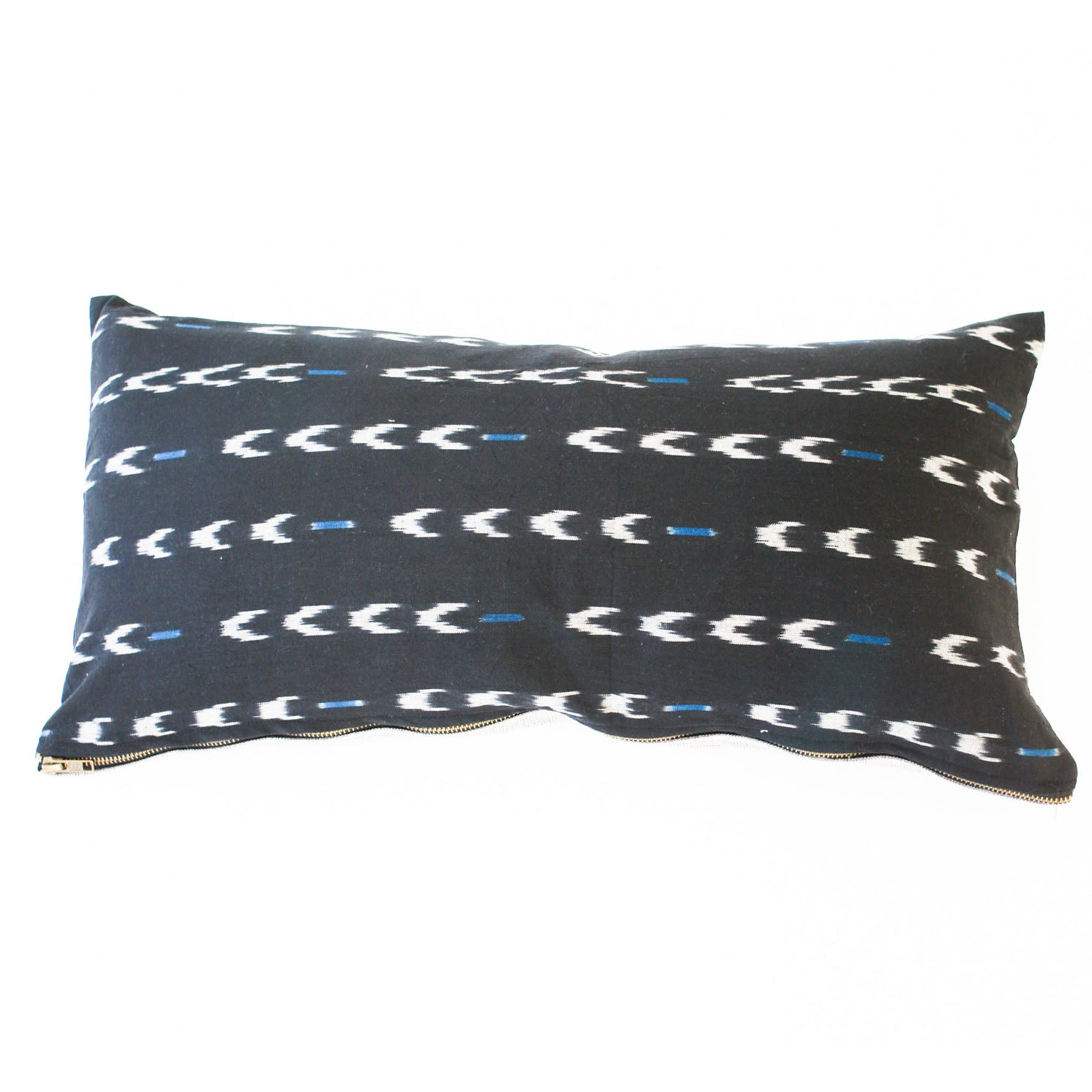 Black N Blue V Dash Ikat Cotton Throw Pillow 12 x 24