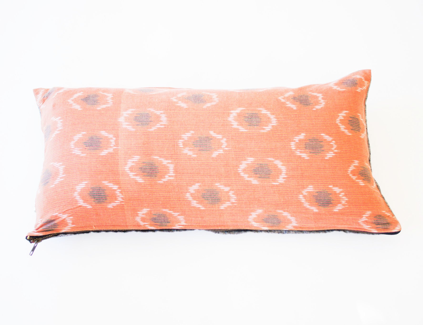 Blush Peacock Ikat Cotton Lumbar Throw Pillow 12 x 24