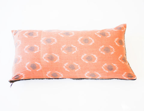 Blush Peacock Ikat Cotton Lumbar Throw Pillow 12 x 24