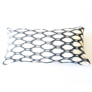 White Oval Cotton Ikat Lumbar Pillow 12 x 24