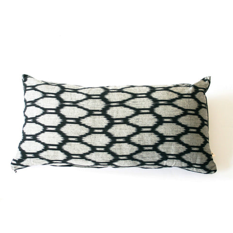 Black Oval Cotton Ikat Pillow Lumbar 12 x 24