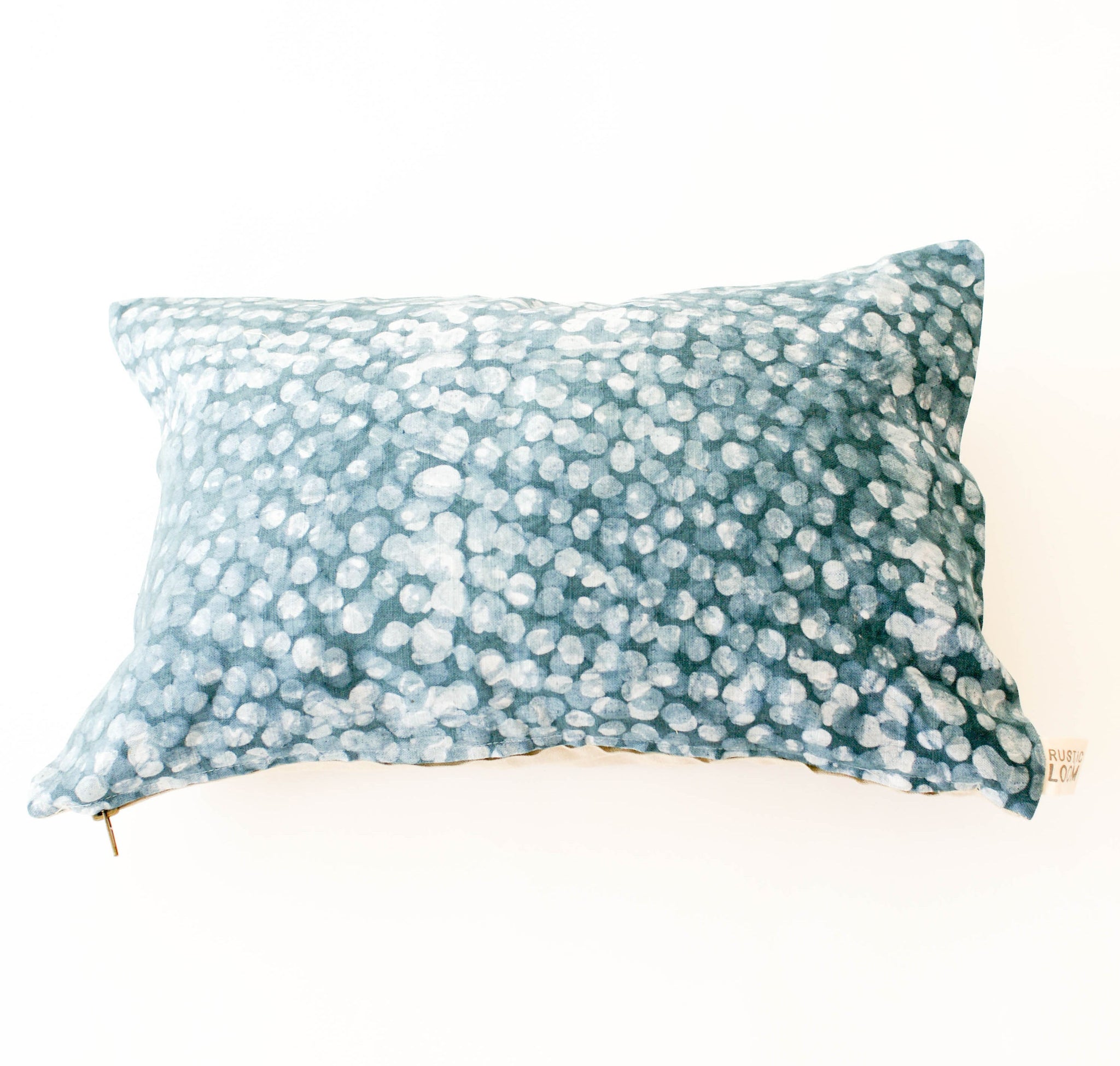Teal Dot Linen Lumbar Pillow 12 x 18