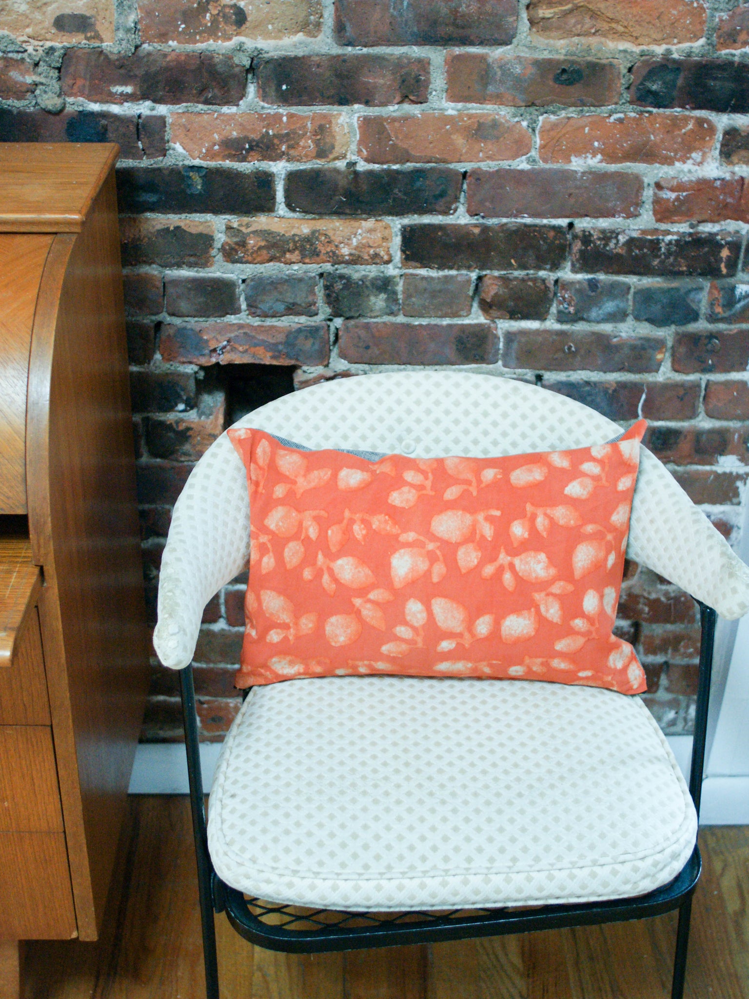 Orange Leaf Blockprinted Lumbar Toss Pillow 12 x 18