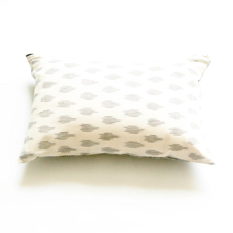 White Modern Dot Handwoven Cotton Ikat 12 x 18 Lumbar Pillow