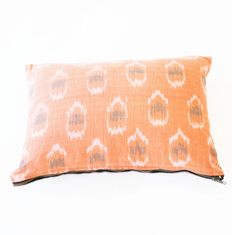 Blush Peacock Ikat Cotton Lumbar Throw Pillow 12 x 18