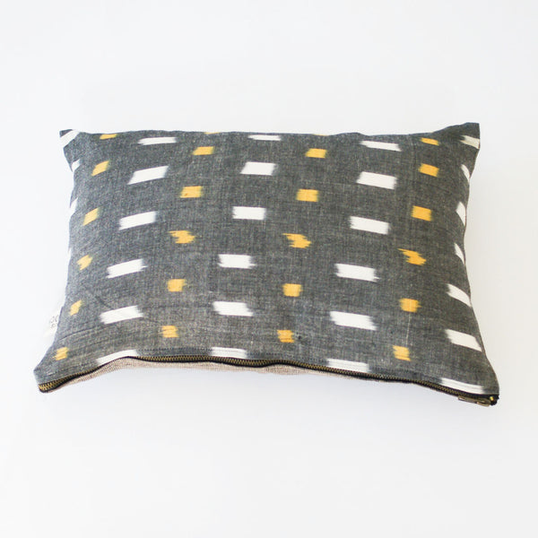 Grey Gold Check Ikat Cotton Lumbar Throw Pillow 12 x 18