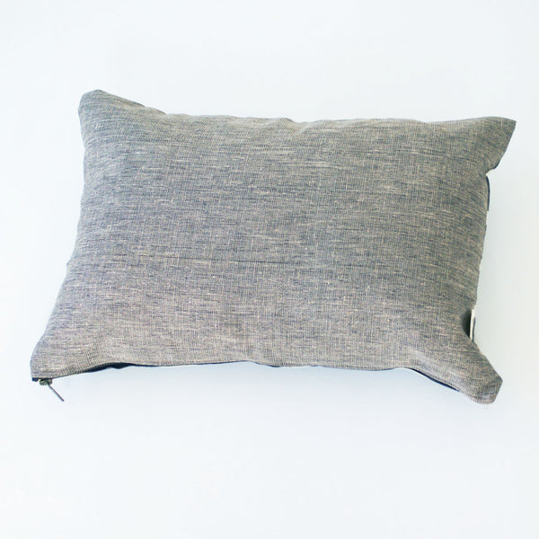 Grey Gold Check Ikat Cotton Lumbar Throw Pillow 12 x 18