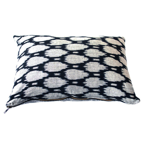 Black Oval Cotton Ikat Pillow Lumbar 12 x 18