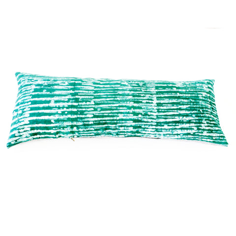 Emerald Green Stripe Batik Blockprinted Jumbo Lumbar Toss Pillow 14 x 36