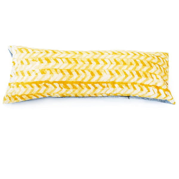Maize Gold  Chevron Batik Blockprinted Jumbo Lumbar Toss Pillow 14 x 36