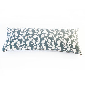 Grey Leaf Blockprinted Jumbo Lumbar Toss Pillow 14 x 36