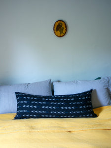 Black N Blue V Dash Ikat Cotton Jumbo Lumbar Pillow 14 x 36
