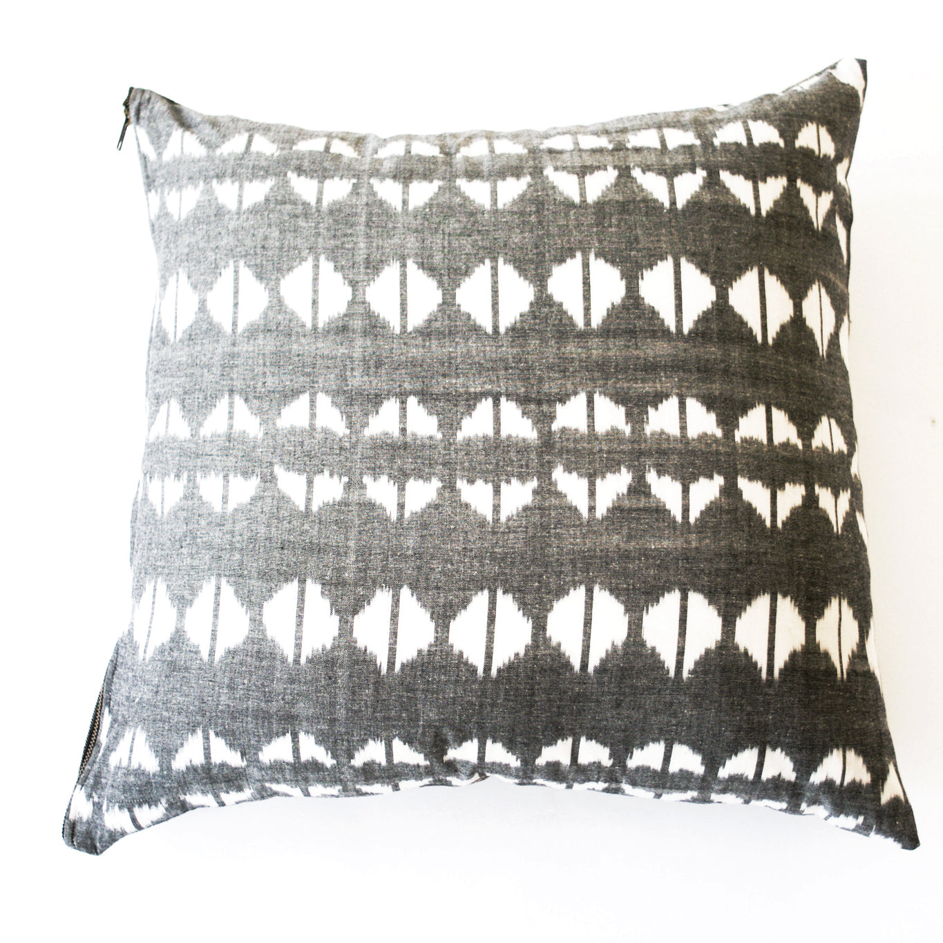 Grey Triangle Cotton Ikat Square Pillow 22 x 22