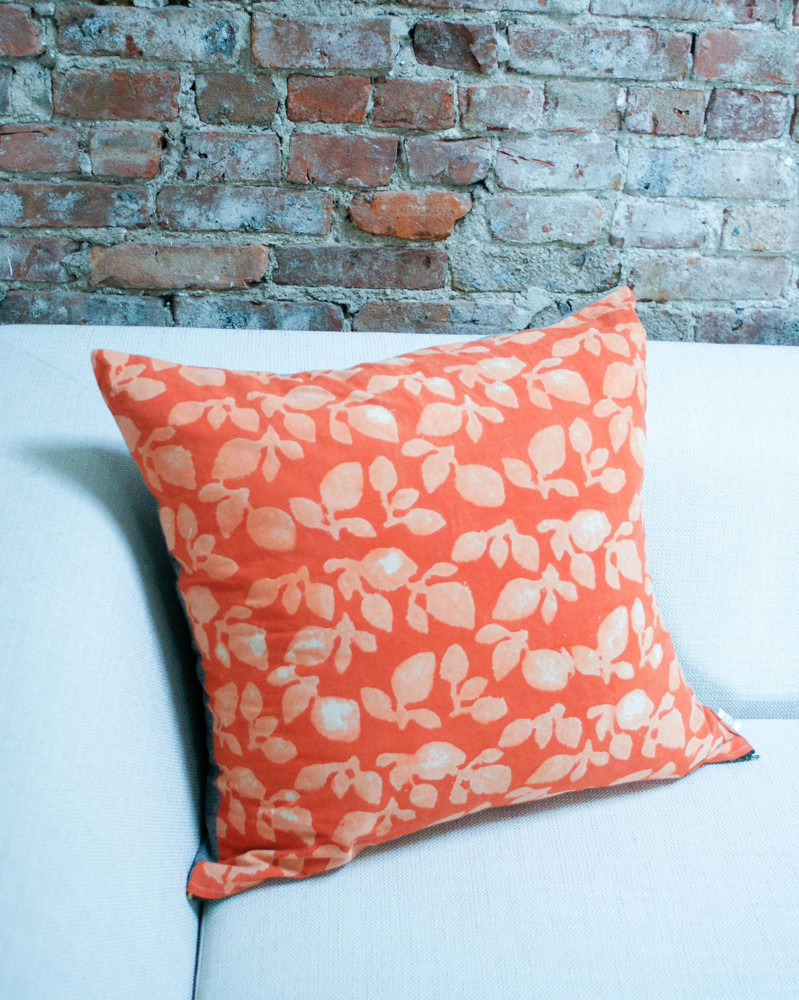 Orange Leaf Blockprinted Euro Square Toss Pillow 22 x 22