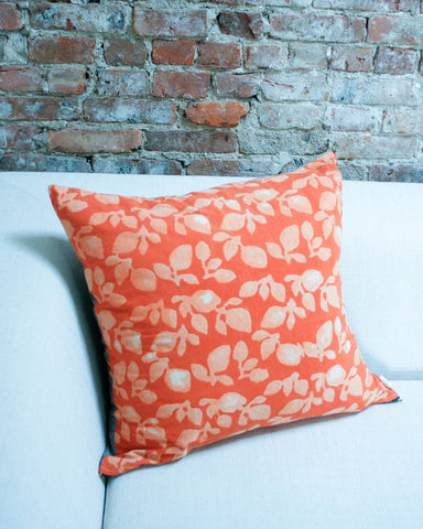Orange Leaf Blockprinted Euro Square Toss Pillow 22 x 22