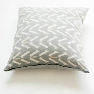 Grey Ikat Tulip Cotton Pillow 22 x 22
