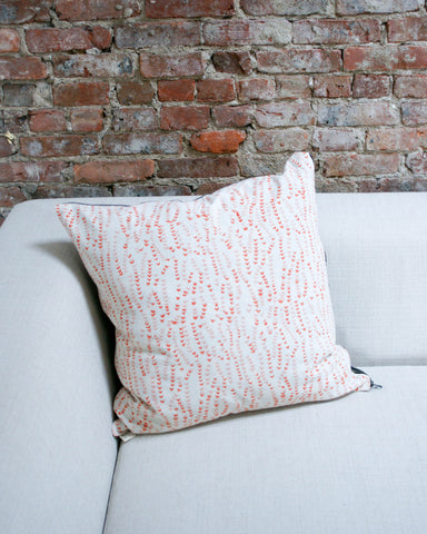 Orange Pink Succulent Vine Block Printed Cotton Square Pillow 22 x 22