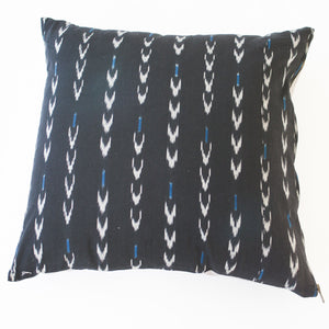 Black N Blue V Dash Ikat Cotton Throw Pillow 22 x 22 Square