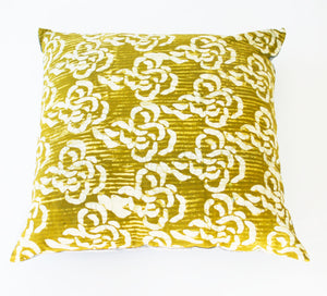 Maize Gold Sea Swirls Batik Blockprinted Cotton Pillow 22 x 22