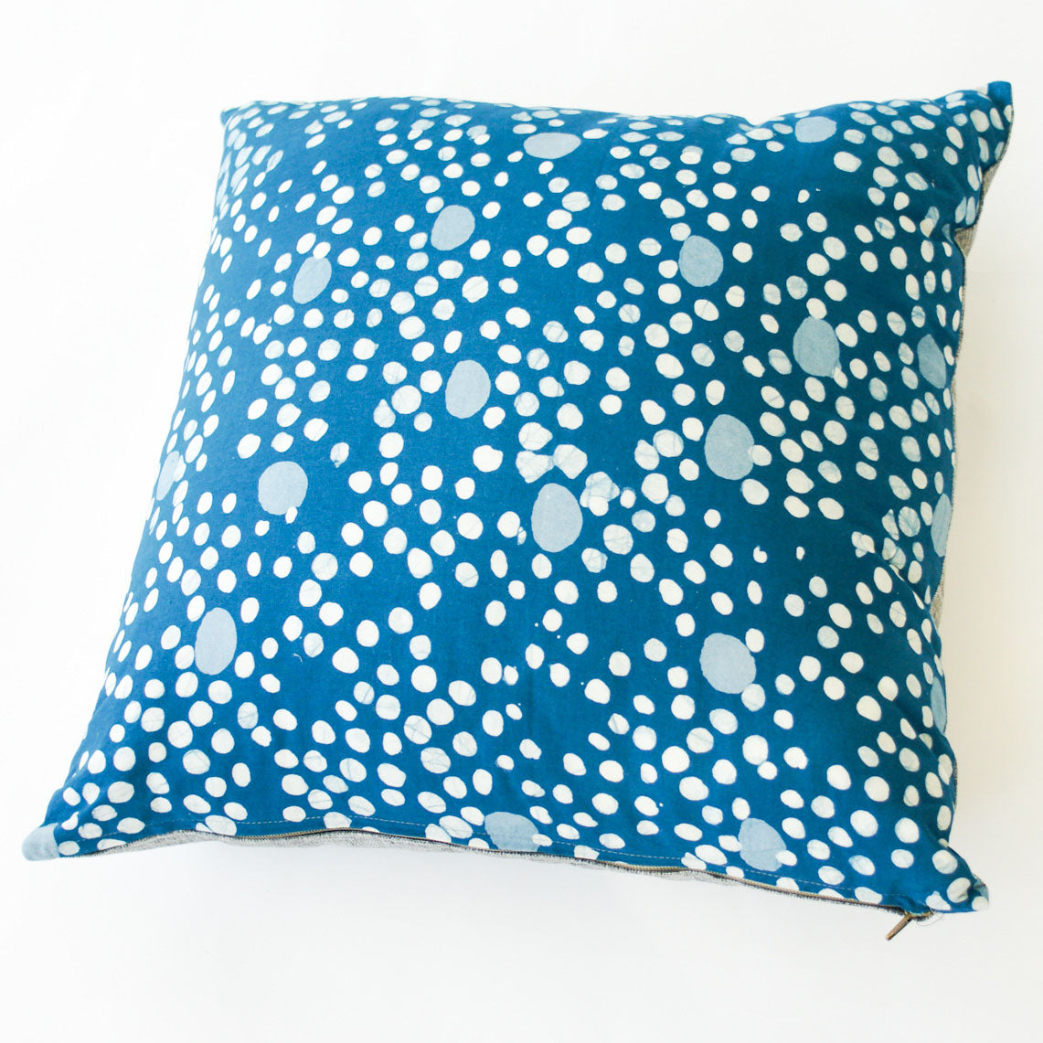 Cobalt Blue Coral Dot Batik Blockprinted Cotton Pillow 22 x 22