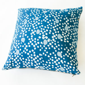 Cobalt Blue Coral Dot Batik Blockprinted Cotton Pillow 22 x 22