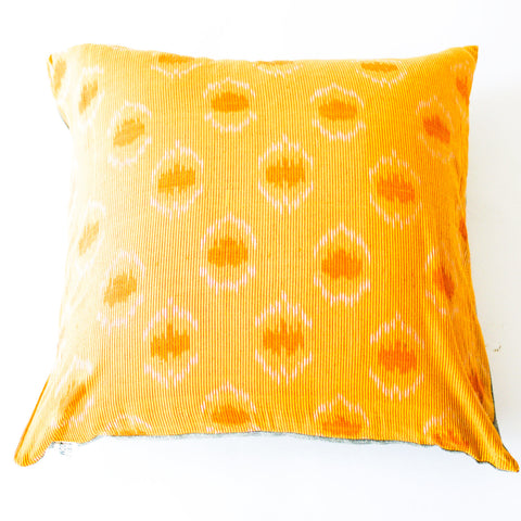 Turmeric Gold Peacock Cotton Ikat Square Pillow 22 x 22