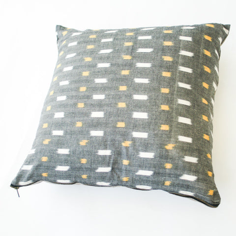 Grey Gold Check Ikat Cotton Throw Pillow 22 x 22 Square