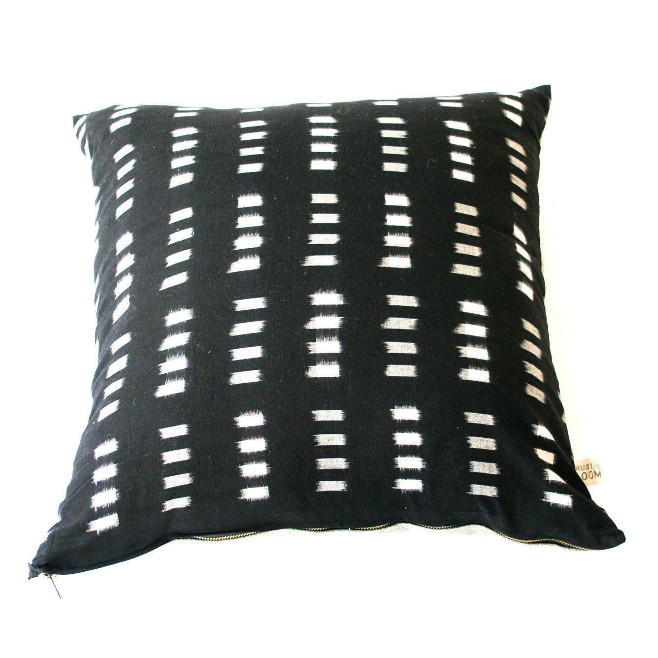 Black Grey Check Cotton Ikat Square Pillow 22 x 22